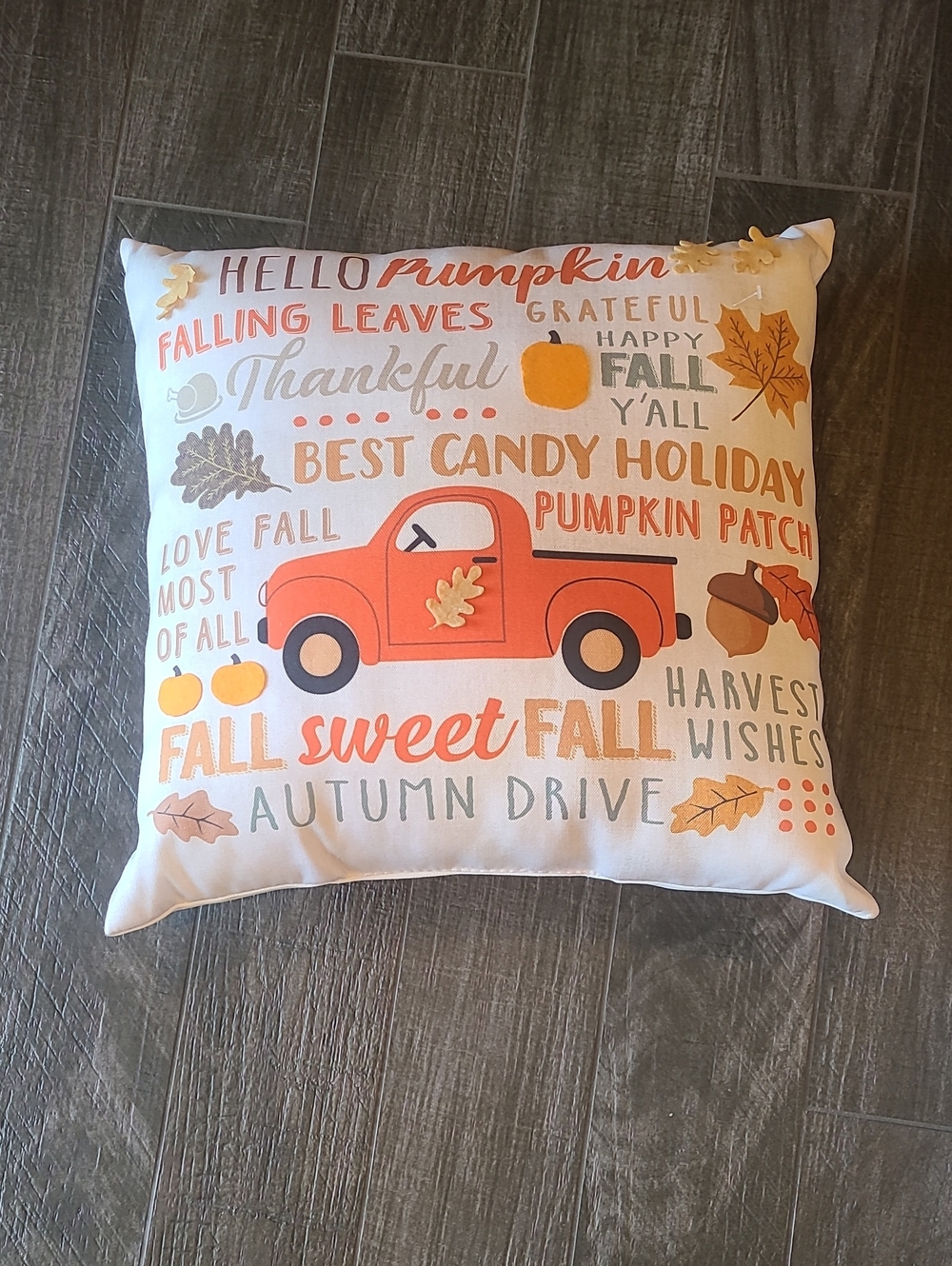 Set Of 2 Fall Pillows with Orange Truck and Autumn Word Art